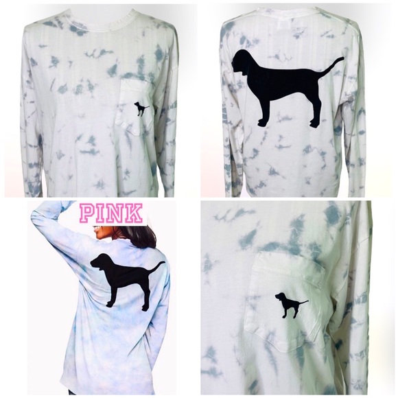 NWOT PINK VS Super Cute Tie Dye Long Sleeve Pullover T-Shirt Steel Blue SZ S - Picture 1 of 7